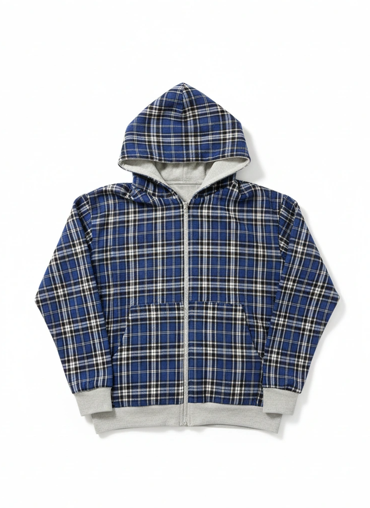 Kahleji Reversible Hoodie – Grey & Blue Flannel
